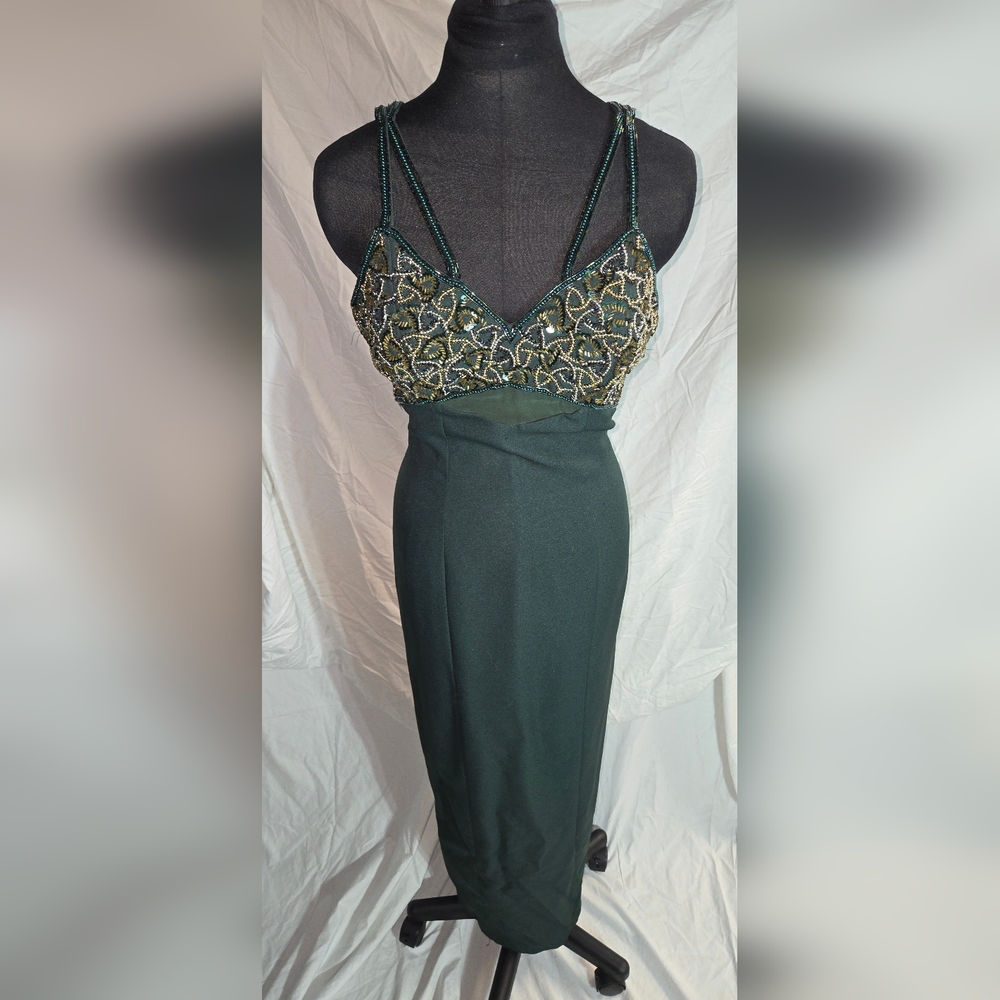 Elegant Green And Gold Beaded Top Gown